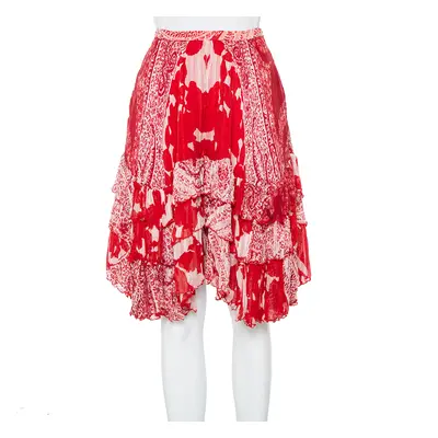 Etro Red Printed Silk Tiered Mini Skirt