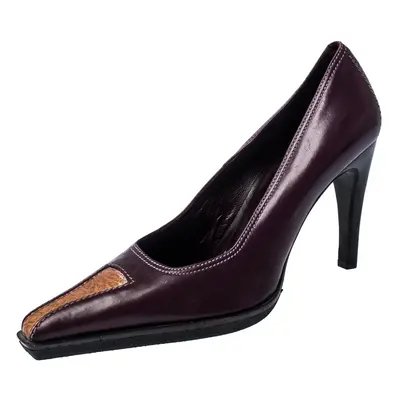 Casadei Purple And Brown Leather Pointed Toe Pumps Size 37.5