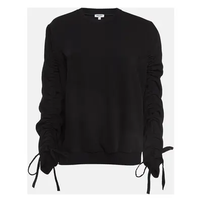 Kenzo Black Crepe Knot Ruched Sleeve Top