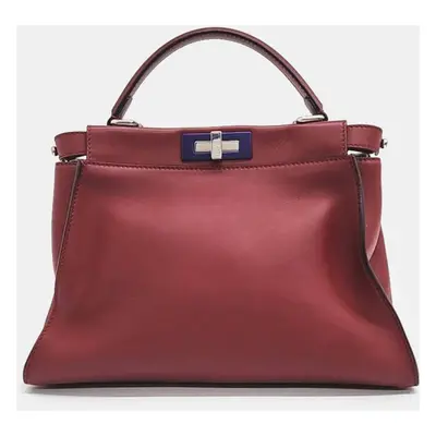 Fendi Burgundy Leather Regular Monster Peekaboo Bag