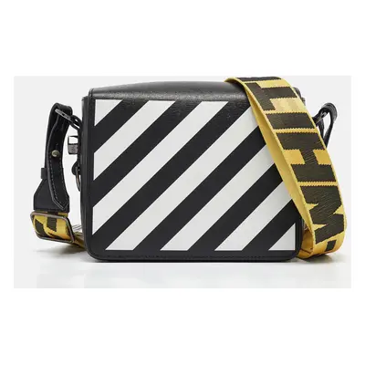 Off-White Black/White Diagonal Print Leather Binder Clip Crossbody Bag