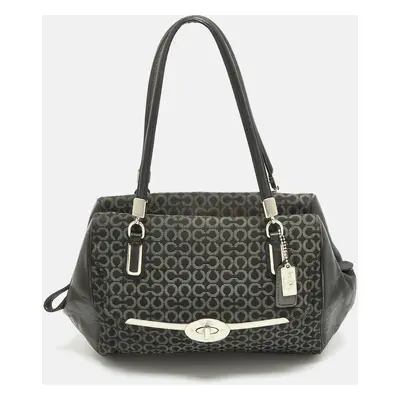 Coach Black Op Art Fabric and Leather Madison Madeline Satchel