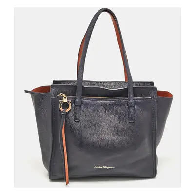 Salvatore Ferragamo Navy Blue Leather Medium Amy Tote