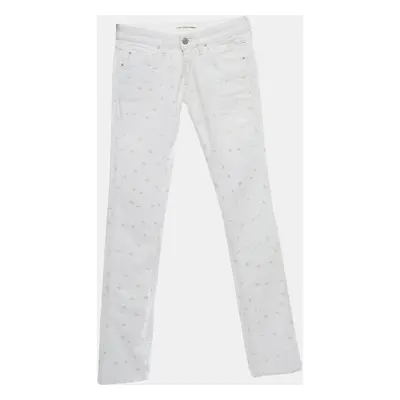 Isabel Marant Etoile White Embroidered Denim Slim Fit Jeans