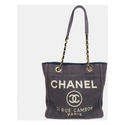 Chanel Navy Blue Denim PM Deauville Tote Bag