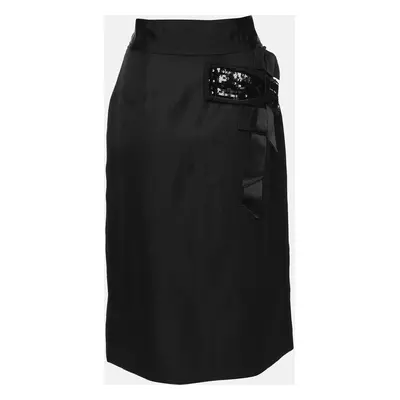 Dolce & Gabbana Black Silk Bow Midi Skirt