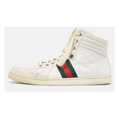 Gucci White Leather Web Detail High Top Sneakers Size