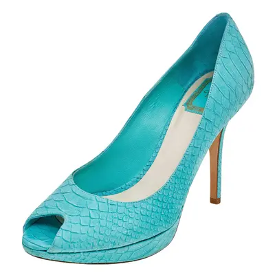 Dior Aqua Blue Python Embossed Suede Miss Dior Peep Toe Platform Pumps Size