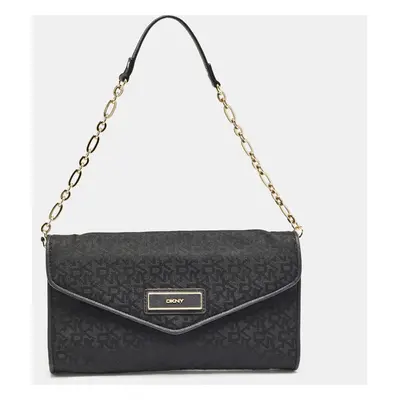 Dkny Black Monogram Canvas and Leather Envelope Flap Shoulder Bag