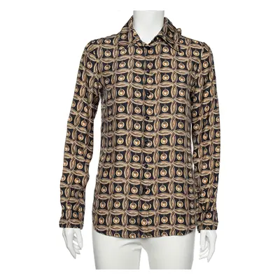 Moschino Gold Printed Silk Neck Tie Detail Button Front Shirt