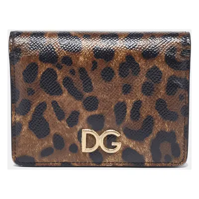 Dolce & Gabbana Brown Leopard Print Leather DG Logo Compact Wallet