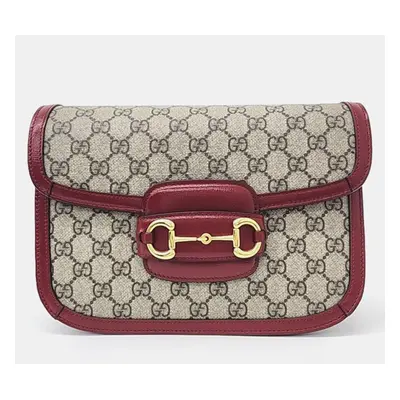 Gucci Beige/Red GG Canvas and Leather Horsebit Shoulder Bag