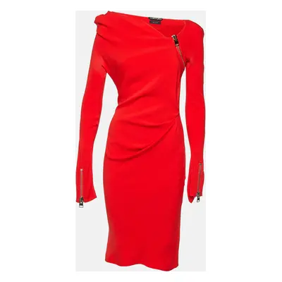 Tom Ford Red Silk Draped Zip Detail Short Dress