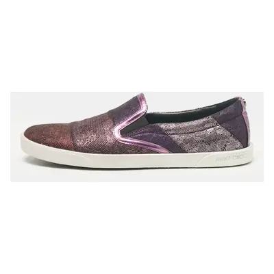 Jimmy Choo Purple/Black Lace and Leather Demi Slip On Sneakers Size