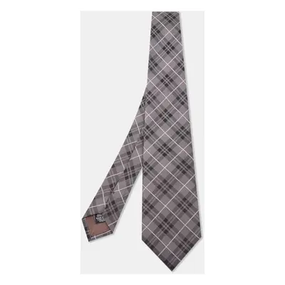 Boss By Hugo Boss Grey Check Patterned Silk Tie