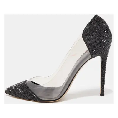 Le Silla Black Crystal Embellished Leather and PVC Pointed Toe Pumps Size