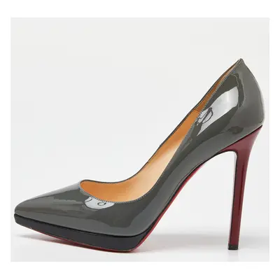 Christian Louboutin Grey/Black Patent Leather Pigalle Plato Pumps Size 38.5