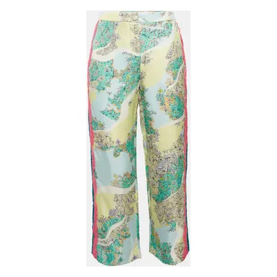 Emilio Pucci Multicolor Printed Satin Lace Trim Trousers