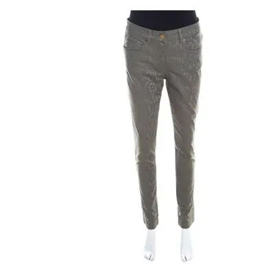 Escada Grey Floral Jacquard Stretch Denim Skinny Jeans