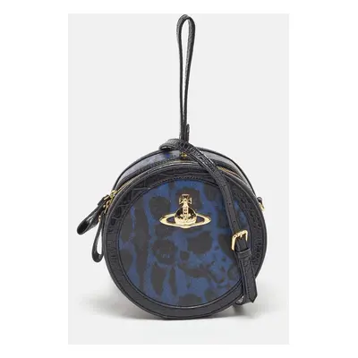 Vivienne Westwood Black/Blue Croc Embossed Leather Round Crossbody Bag