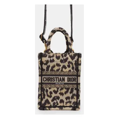 Dior Beige/Black Canvas Leopard Book Tote Mini Vertical Bag