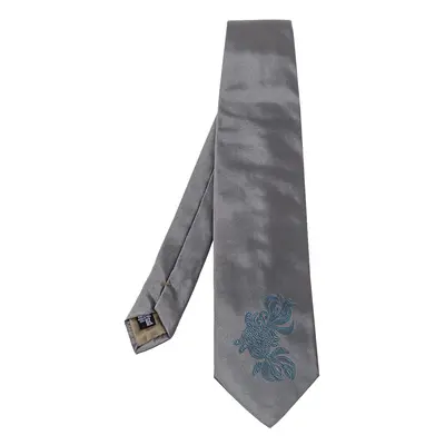 Emporio Armani Grey Floral Detail Silk Traditional Tie