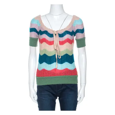 Missoni Multicolor Striped Wool Short Sleeve Top