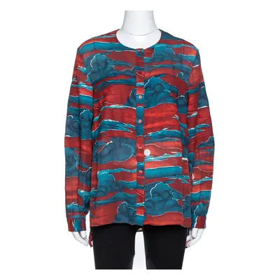 Kenzo Maroon Cloud Print Chiffon Long Sleeve Blouse