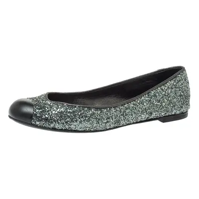 Giuseppe Zanotti Grey Glitter Fabric Cap Toe Ballet Flats Size