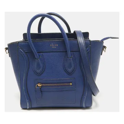 Celine Blue Leather Nano Luggage Tote