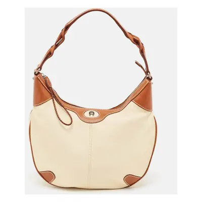 Aigner Brown/Off White Leather Logo Hobo