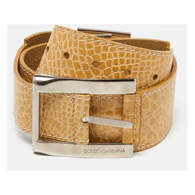 Dolce & Gabbana Cream Croc Embossed Leather Buckle Belt