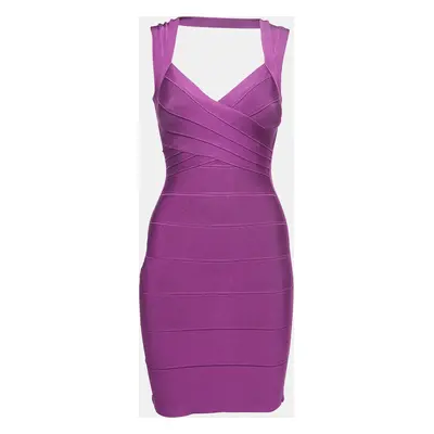 Herve Leger Purple Bandage Knit Bodycon Dress