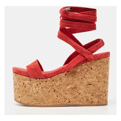 Isabel Marant Red Suede Wedge Ankle Strap Sandals Size