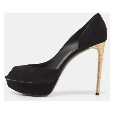 Louis Vuitton Black Suede D'orsay Peep Toe Pumps Size