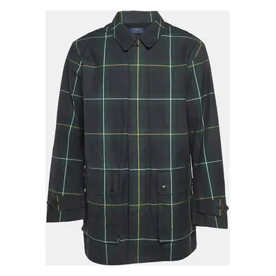 Polo Ralph Lauren Navy Blue/Green Plaid Cotton Beaufort Walking Coat