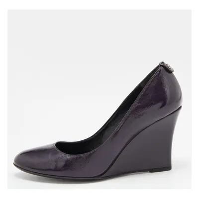 Gucci Purple Patent Leather Wedge Round Toe Pumps Size