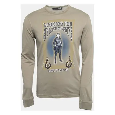 Love Moschino Khaki Green Graphic Print Cotton Long Sleeve T-Shirt