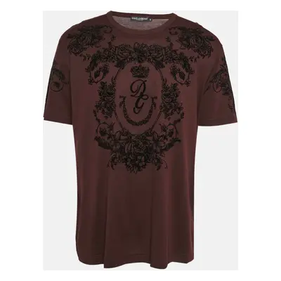 Dolce & Gabbana Burgundy Flock Print Cotton T-Shirt 4XL