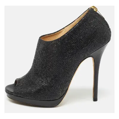 Jimmy Choo Black Glitter and Leather Hector Booties Size