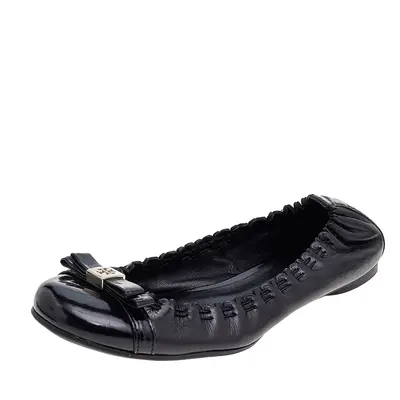 Tory Burch Black Leather Cap Toe Scrunch Ballet Flats Size