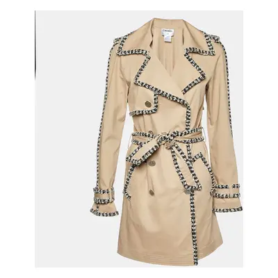 Chanel Beige Cotton Tweed Trim Trench Coat