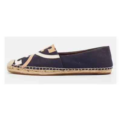 Tory Burch Navy Blue Canvas Poppy Espadrille Flats Size