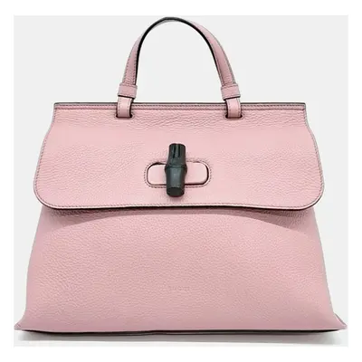 Gucci Pink Leather Bamboo Daily Top Handle Bag