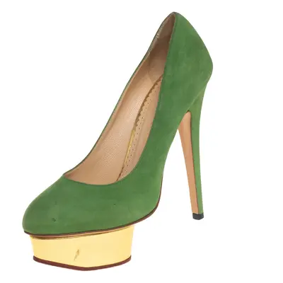 Charlotte Olympia Green Suede Dolly Platform Pumps Size 36.5