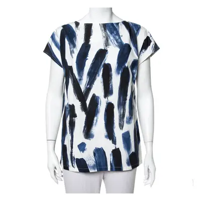 Dolce & Gabbana Blue Cotton Brushstroke Print Short Sleeve Tunic Top