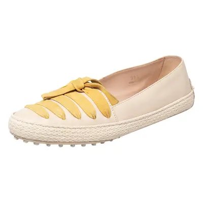 Tod's Beige/Yellow Leather And Suede Bow Espadrille Flats Size 39.5