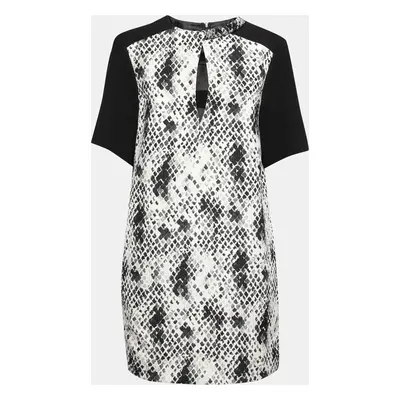 Emanuel Ungaro Textured Python Print Embellished Neck Detail Draped Shift Dress