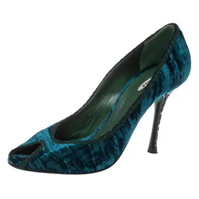 Le Silla Blue/Green Velvet Peep Toe Pumps Size