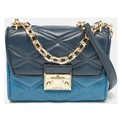 Michael Kors Two Tone Blue Quilted Faux Leather Serena Crossbody Bag